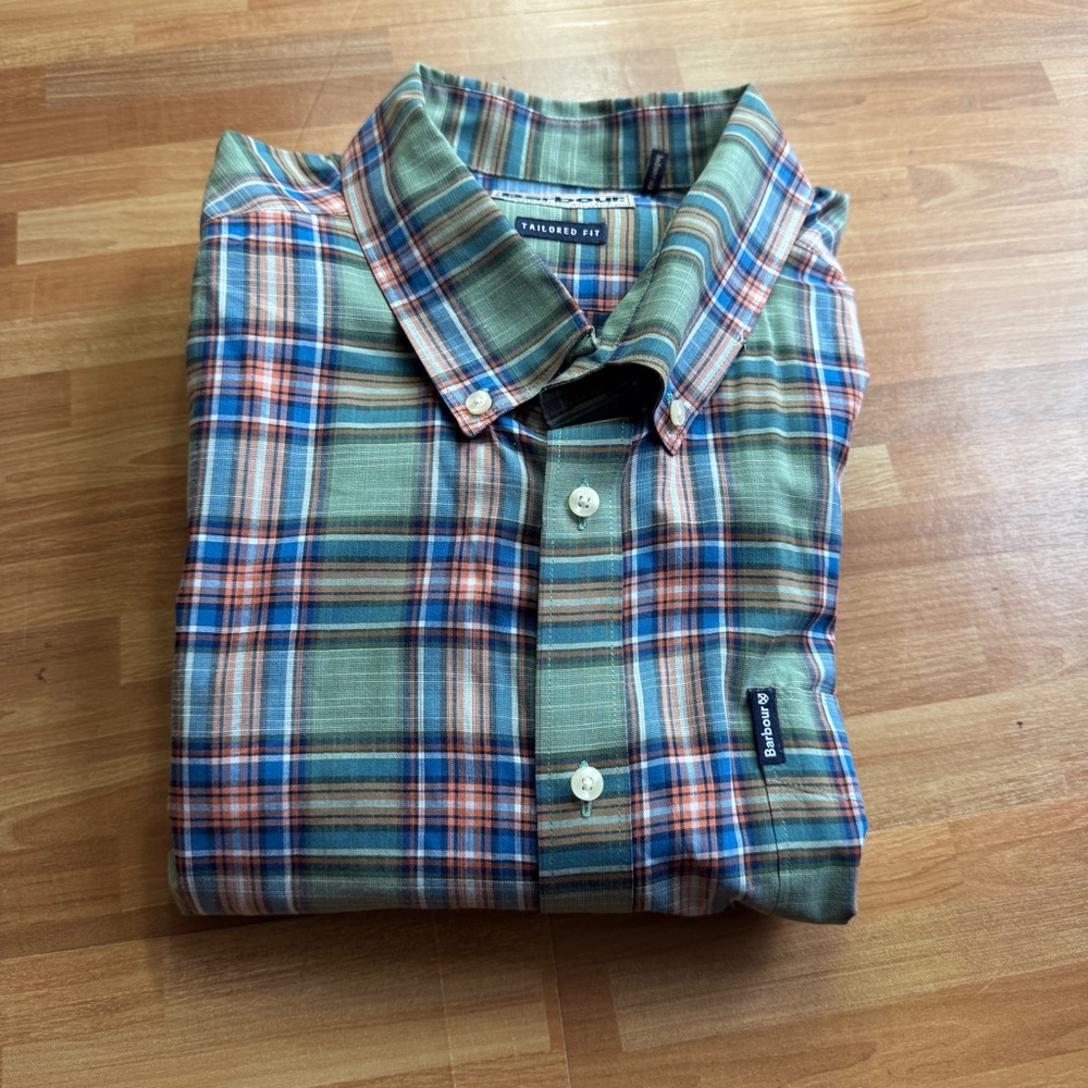 Barbour green plaid button down shirt xxl